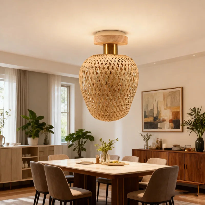 Élise Rural Bamboo Lantern Pendant Light E27 Ceiling Wicker Lamp