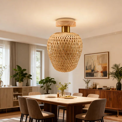 Élise Rural Bamboo Lantern Pendant Light E27 Ceiling Wicker Lamp