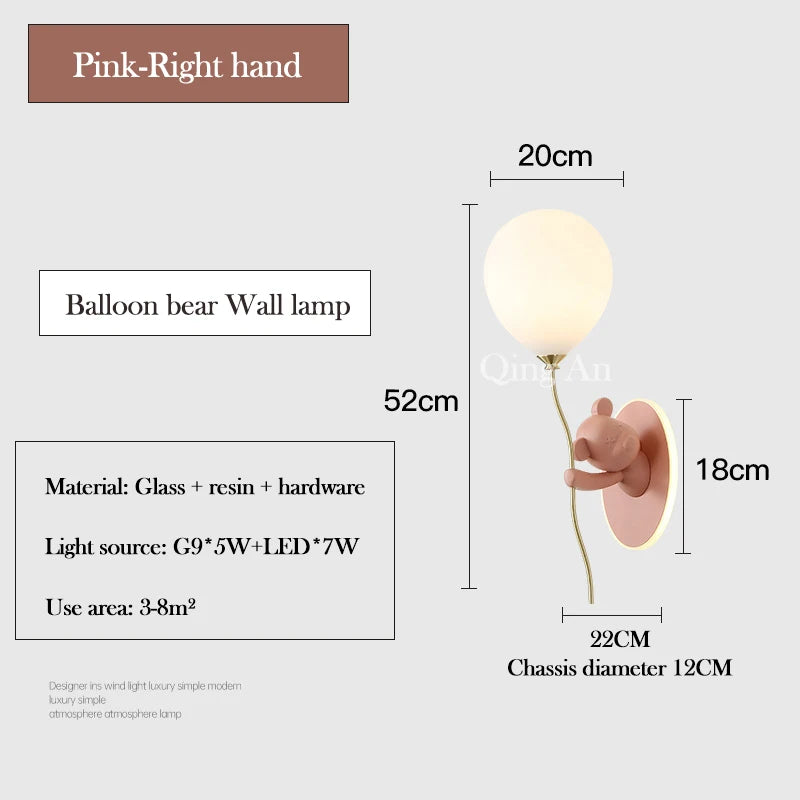 Chloé Balloon Bear LED Wall Lamp Kids Room Princess Style