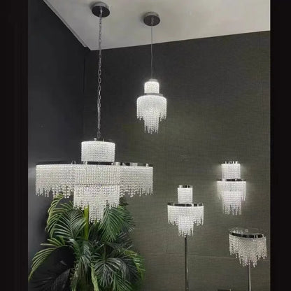 Camille Crystal Tassel Staircase Chandelier Luxury Ceiling Light