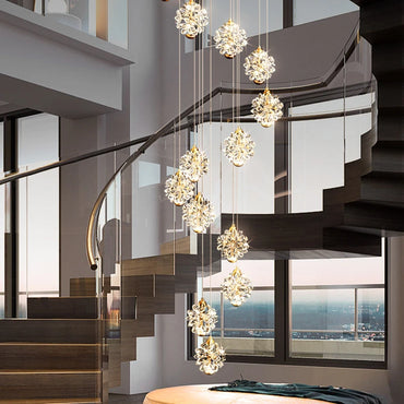 Modern Crystal Stair Pendant Light for Living Room and Hall