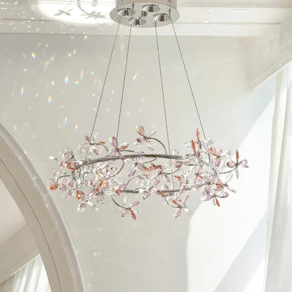 Camille French Crystal Wreath Pendant Lamp Princess Bedroom Light