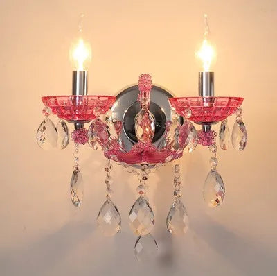 European Children's Room Bedroom Wall Lamps Princess Warm Pink Crystal Fixture Living Room Background Wall LED Lights Lamparas