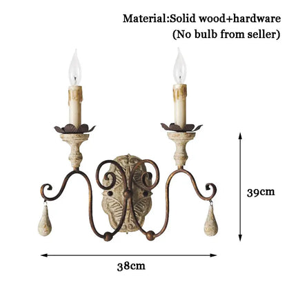 Sophie French Rural Wood Carved Wall Lamp E14 Vintage Sconce Light