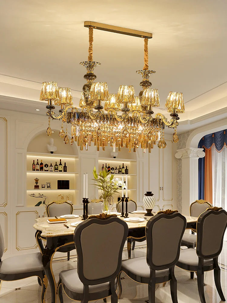 Sophie Long Crystal Stained Glass Dining Chandelier Light