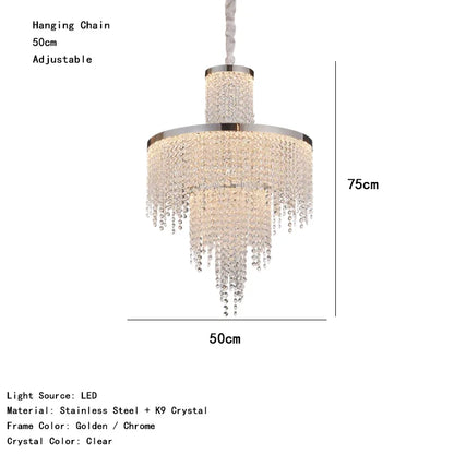 Camille Crystal Tassel Staircase Chandelier Luxury Ceiling Light