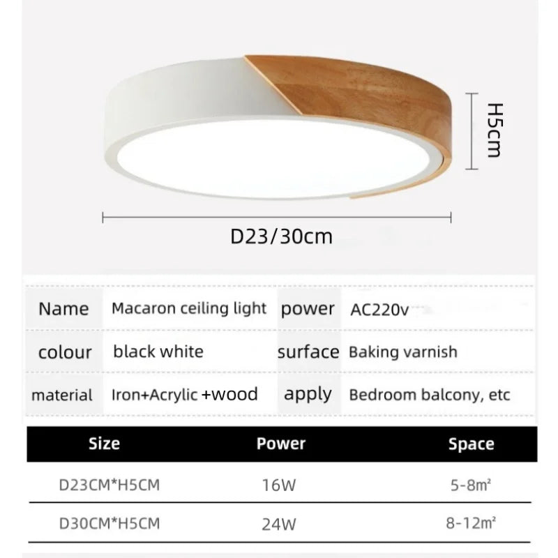 Camille Nordic Macaroon Wooden Circular LED Ceiling Light