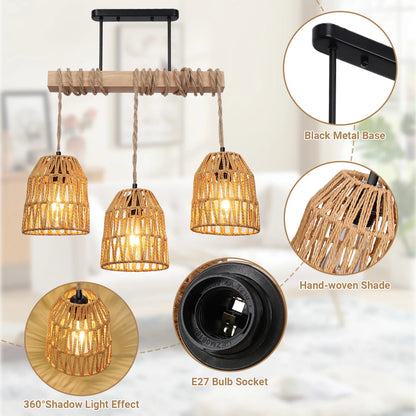 Élise Boho Rattan Ceiling Chandelier E27 Handwoven Flush Mount Light