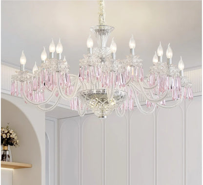 Romantic Crysatl Candle Chandelier Luxury Glass Pink Decora E14 Pendant Lights D68cm H52cm Art Decor Led Lamparas Bedroom Lamp