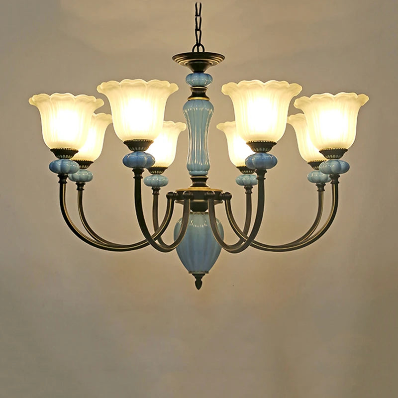 Manon Blue Ceramic Rustic European Chandelier Light