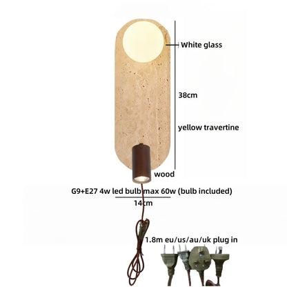 Sophie Yellow Travertine Wood LED Wall Lamp Wabi Sabi