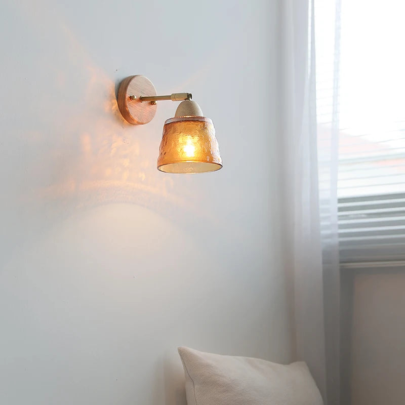 Lucienne Amber Glass Wood Wall Light