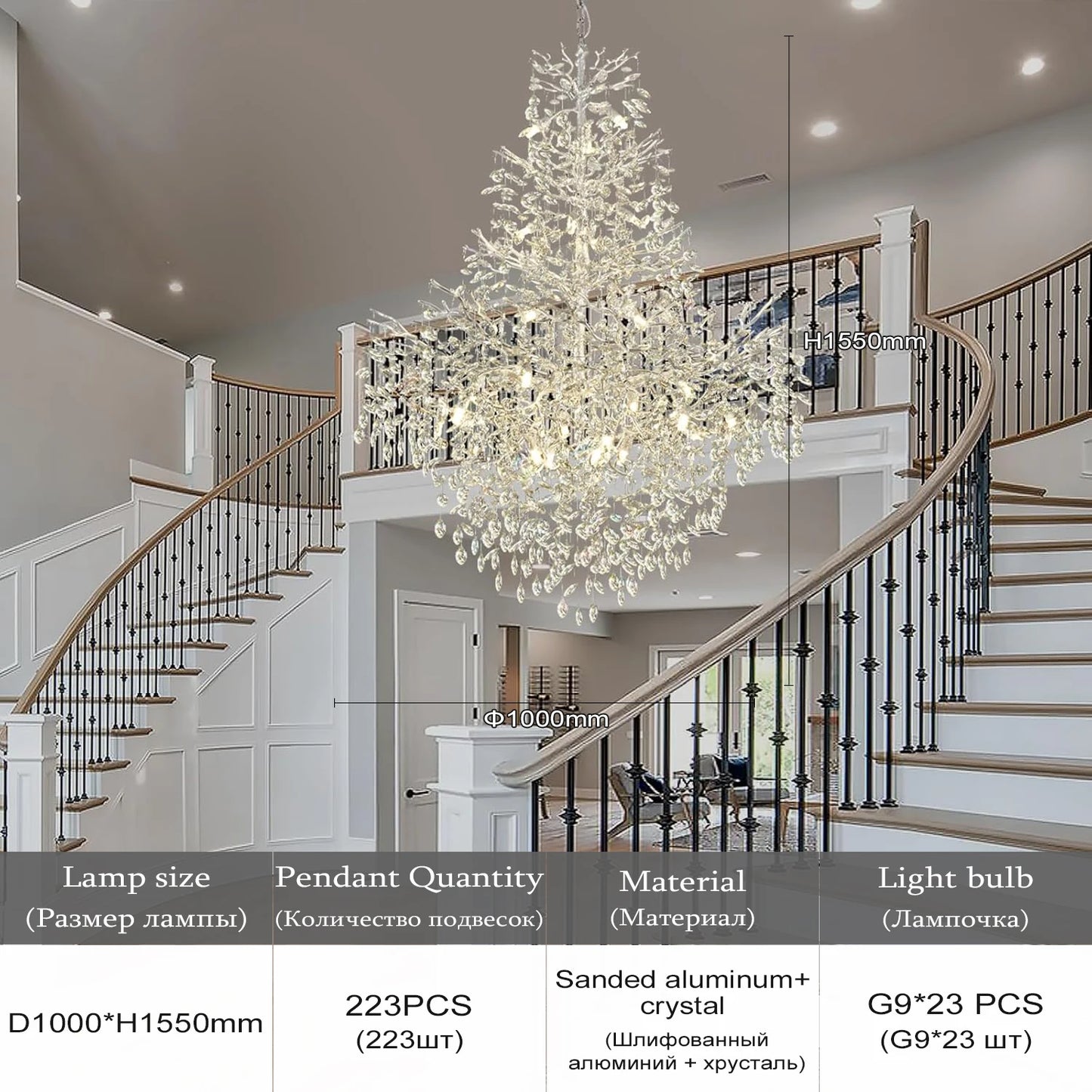 Crystal Tree Branch Pendant Chandelier for Loft and Staircase