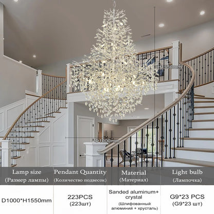 Crystal Tree Branch Pendant Chandelier for Loft and Staircase