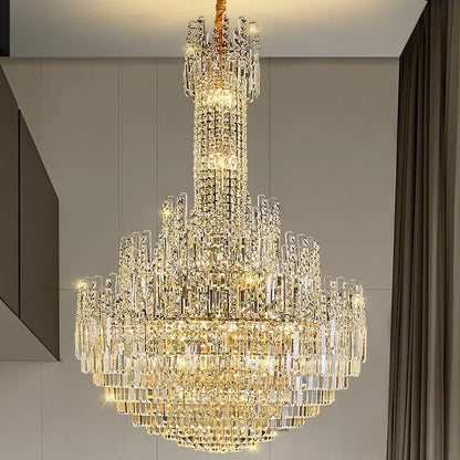 Hollow Crystal Chandelier for Duplex Hall and Staircase Lighting