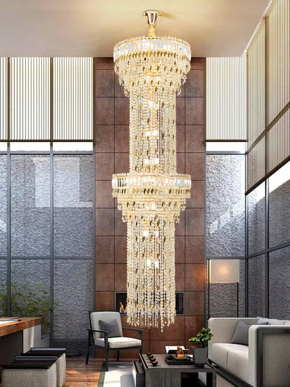 Hollow Spiral Crystal Long Chandelier for Staircase and Living Room