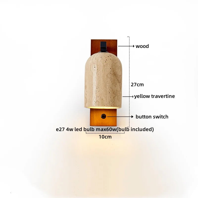 Lucie Travertine Stone Wall Lamp with Wooden Base
