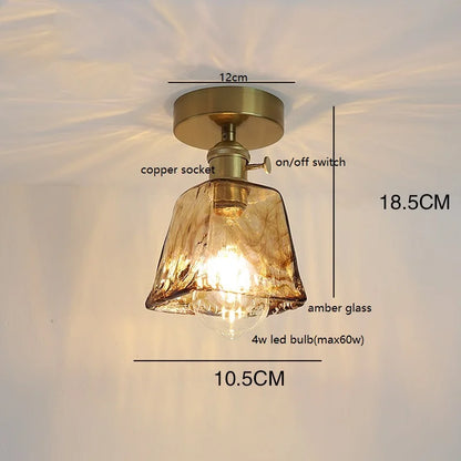 Éloise Amber Glass Copper Ceiling Light