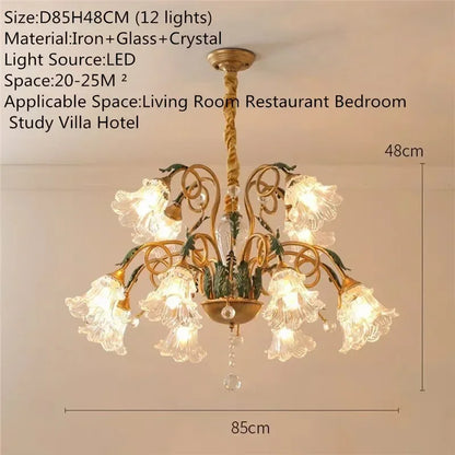 French Retro Crystal Pendant Light for Living Room and Restaurant