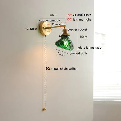 Émilie Rotating Glass Wall Lamp Pull Chain