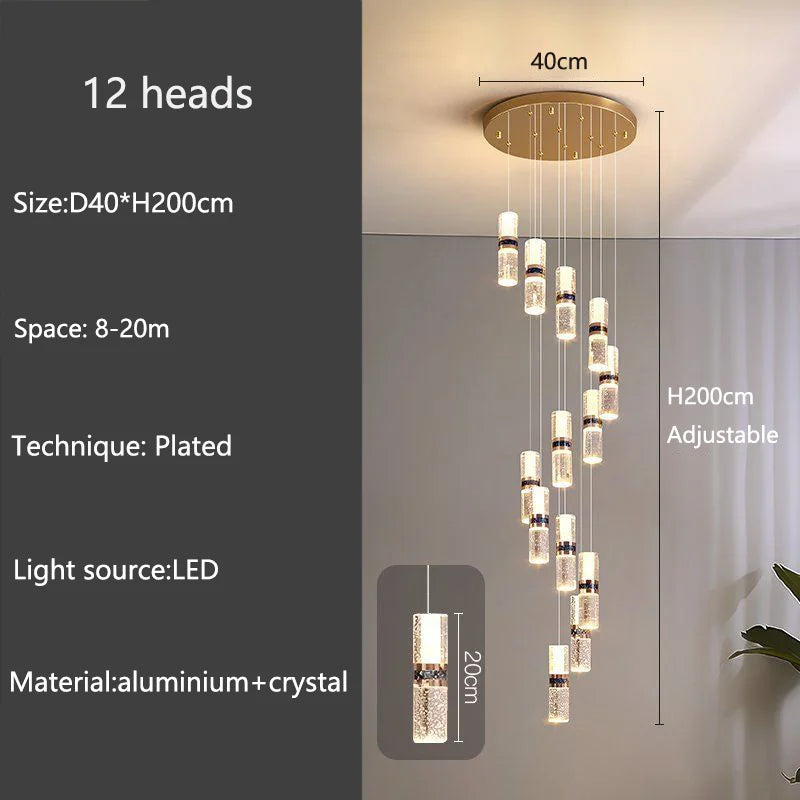 Isabelle Luxury Long Crystal LED Pendant Chandelier