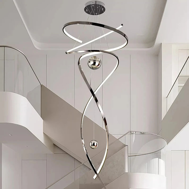 Nora Modern Staircase LED Pendant Chandelier, Dimmable Remote