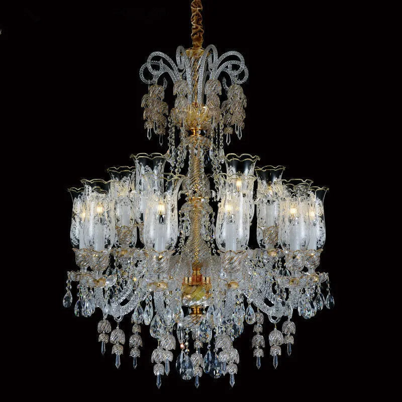 Long Clear Glass Chandelier for Living Room and Study Room