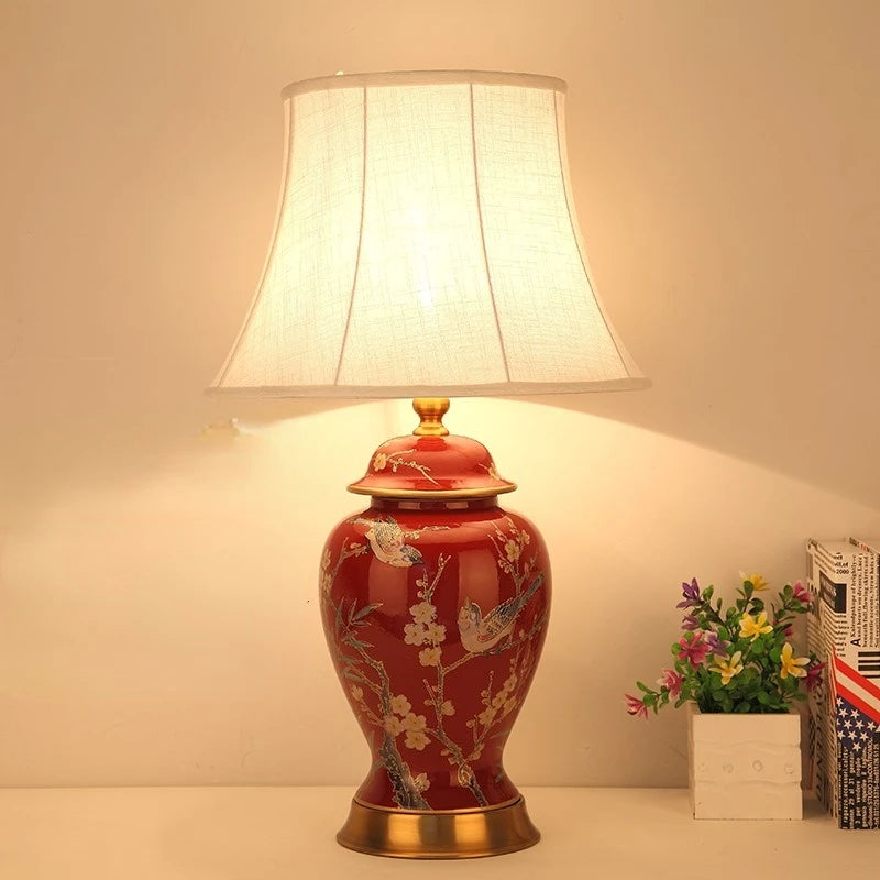 Hand Embroidered Magpie Ceramic LED Floor Lamp for Home Decor