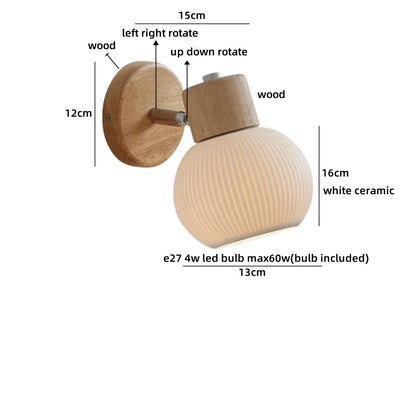 Camille White Ceramic LED Wall Lamp Switch E27 Nordic