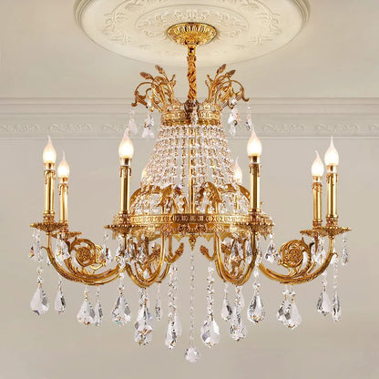 French Crystal Bronze Flush Mount Chandelier
