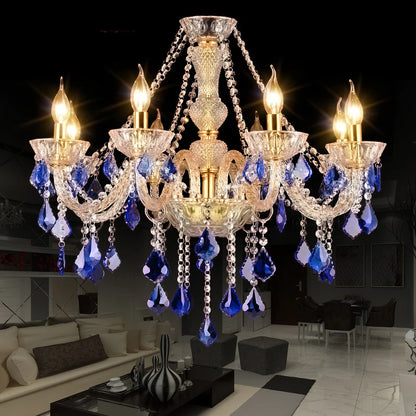 Léa European Blue Crystal Glass Pendant Lobby Chandelier