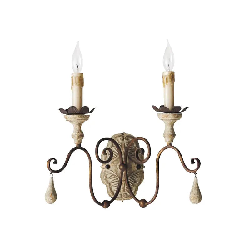 Sophie French Rural Wood Carved Wall Lamp E14 Vintage Sconce Light