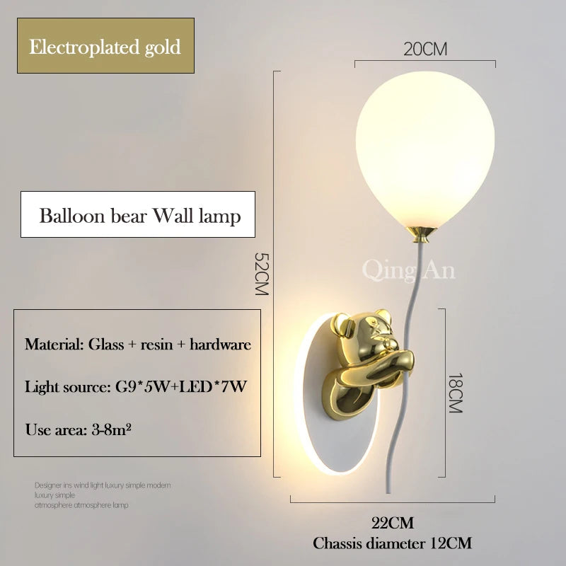 Chloé Balloon Bear LED Wall Lamp Kids Room Princess Style