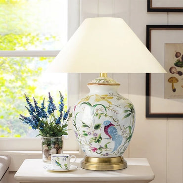 Flower and Bird Ceramic LED Floor Lamp for Bedroom and Living Room