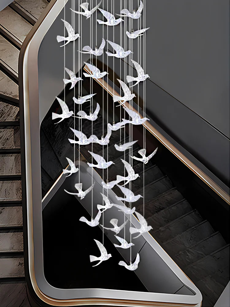 Delphine Swallow Bird LED Staircase Pendant Chandelier
