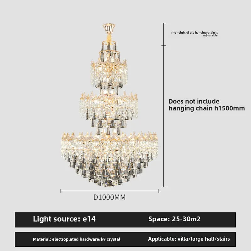 Isabelle Luxury Duplex Crystal Tall Chandelier Villa Hall Light