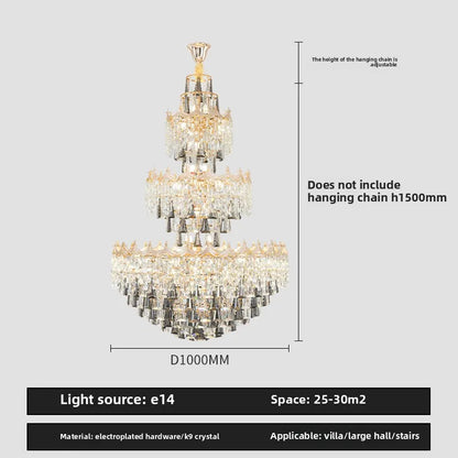 Isabelle Luxury Duplex Crystal Tall Chandelier Villa Hall Light