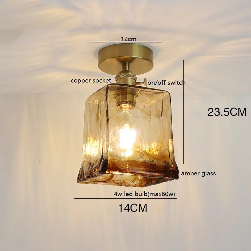 Éloise Amber Glass Copper Ceiling Light