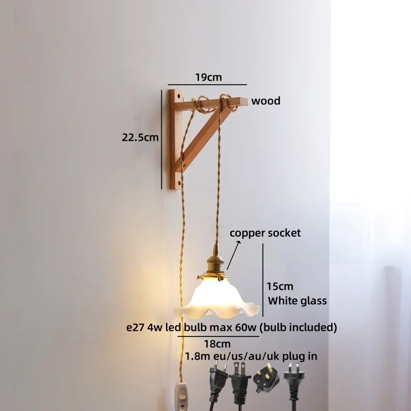 Élodie Nordic Ceramic Wood LED Wall Lamp E27 Plug
