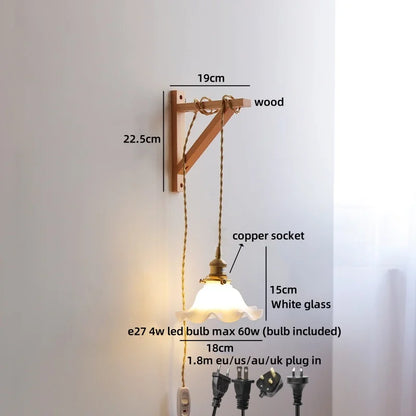 Élodie Nordic Ceramic Wood LED Wall Lamp E27 Plug