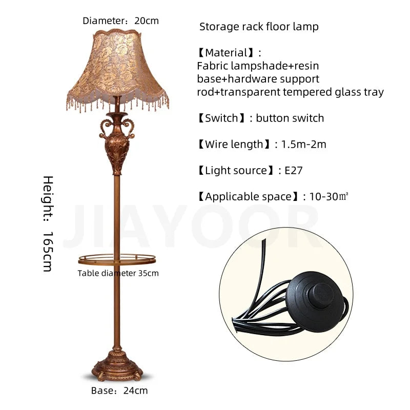 Camille European Luxury Resin LED Floor Lamp Retro Standing Light