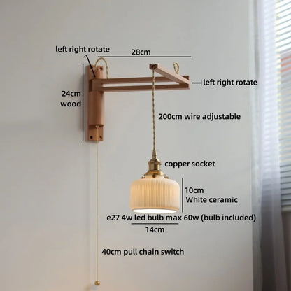 Élise Ceramic Wood Wall Lamp for Bedside & Bathroom