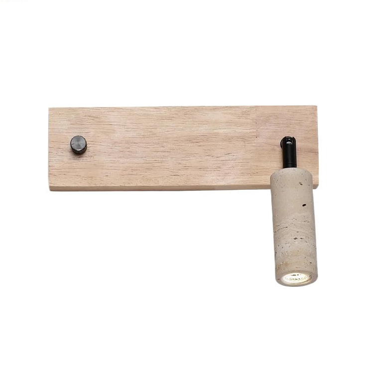 Lucie Travertine Stone Wall Lamp with Wooden Base