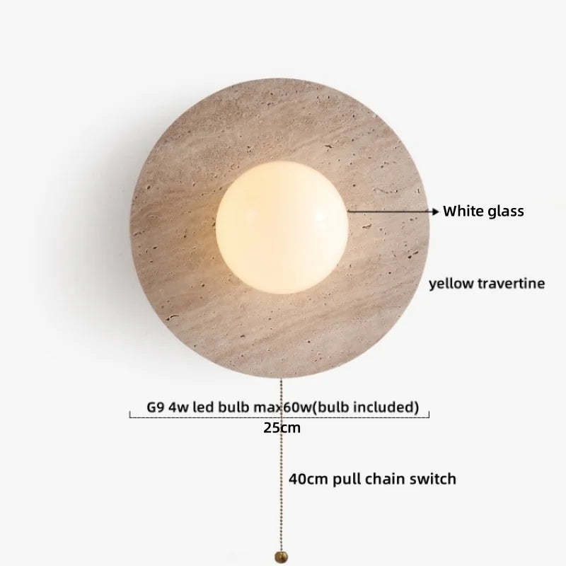 Sophie Yellow Travertine Wood LED Wall Lamp Wabi Sabi