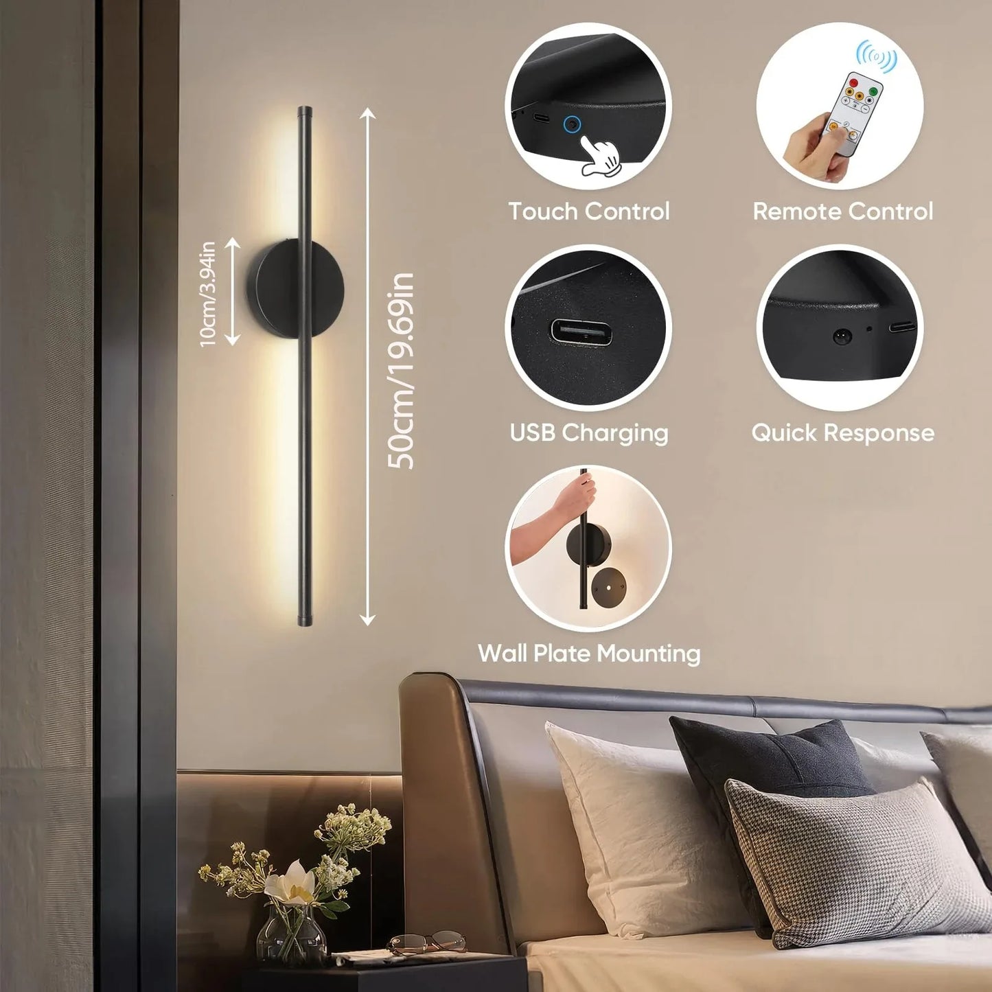 Élise Modern Gold & Black Rechargeable LED Wall Lamp