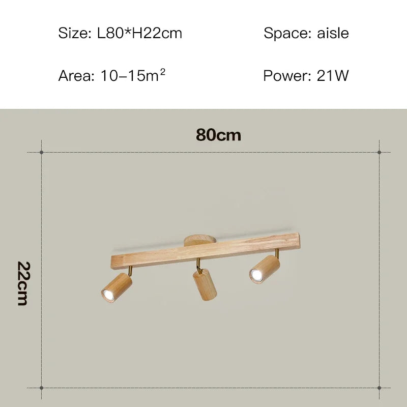 Élise Japanese Modern Wooden LED Ceiling Track Spotlight Chandelier