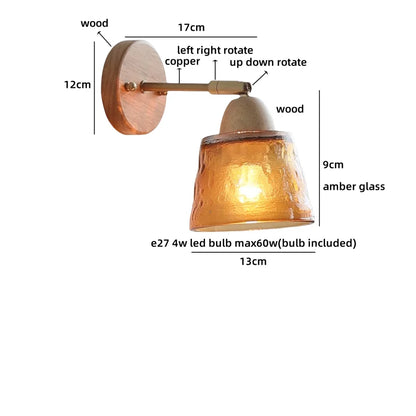 Lucienne Amber Glass Wood Wall Light