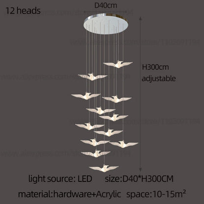 Delphine Swallow Bird LED Staircase Pendant Chandelier