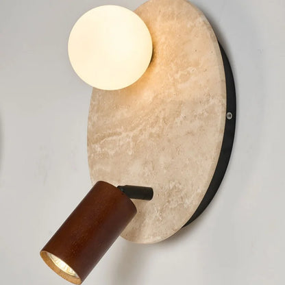 Sophie Yellow Travertine Wood LED Wall Lamp Wabi Sabi
