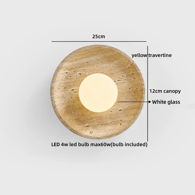 Sophie Yellow Travertine Wood LED Wall Lamp Wabi Sabi